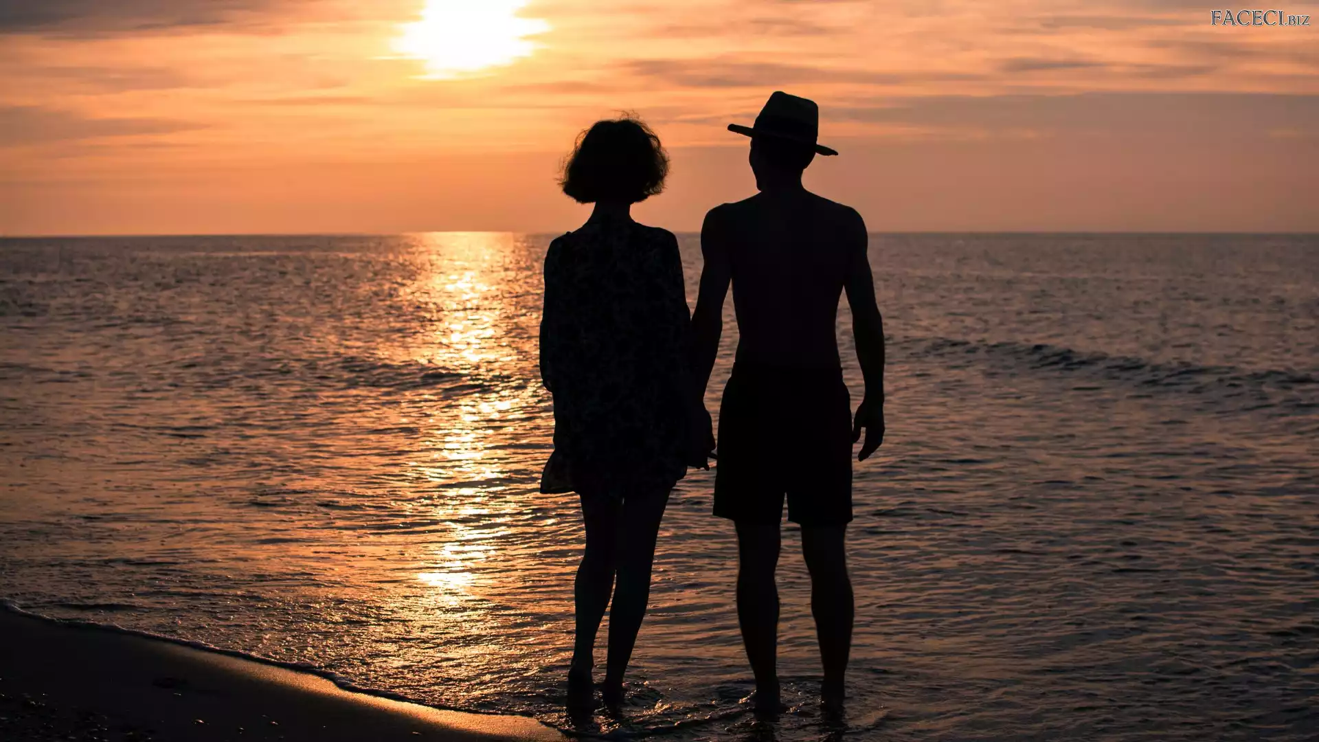 Zachód, Morze, Zakochani, Słońca